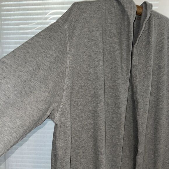 GAP M-L Gray Knit Hooded Cotton Bath Lounge Robe Belted with Pockets - Picture 9 of 15